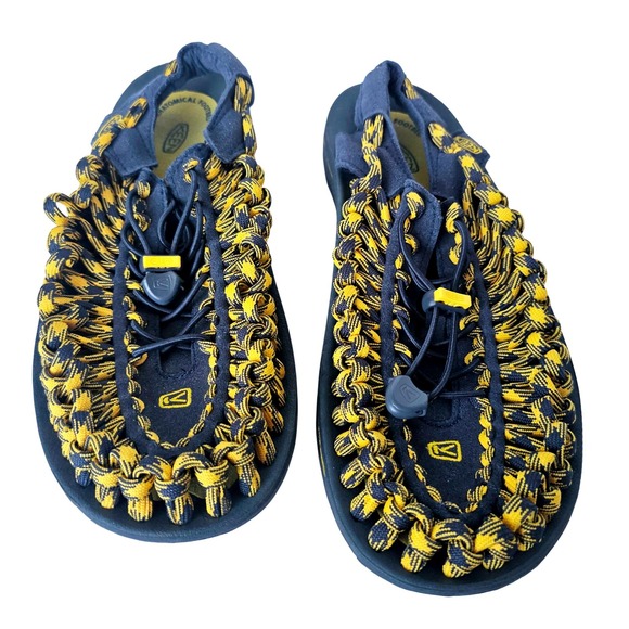 KEEN UNEEK Mens Water Sandals Navy Yellow Woven Cord 9.5 Summer Boat Coast Beach - Picture 2 of 10